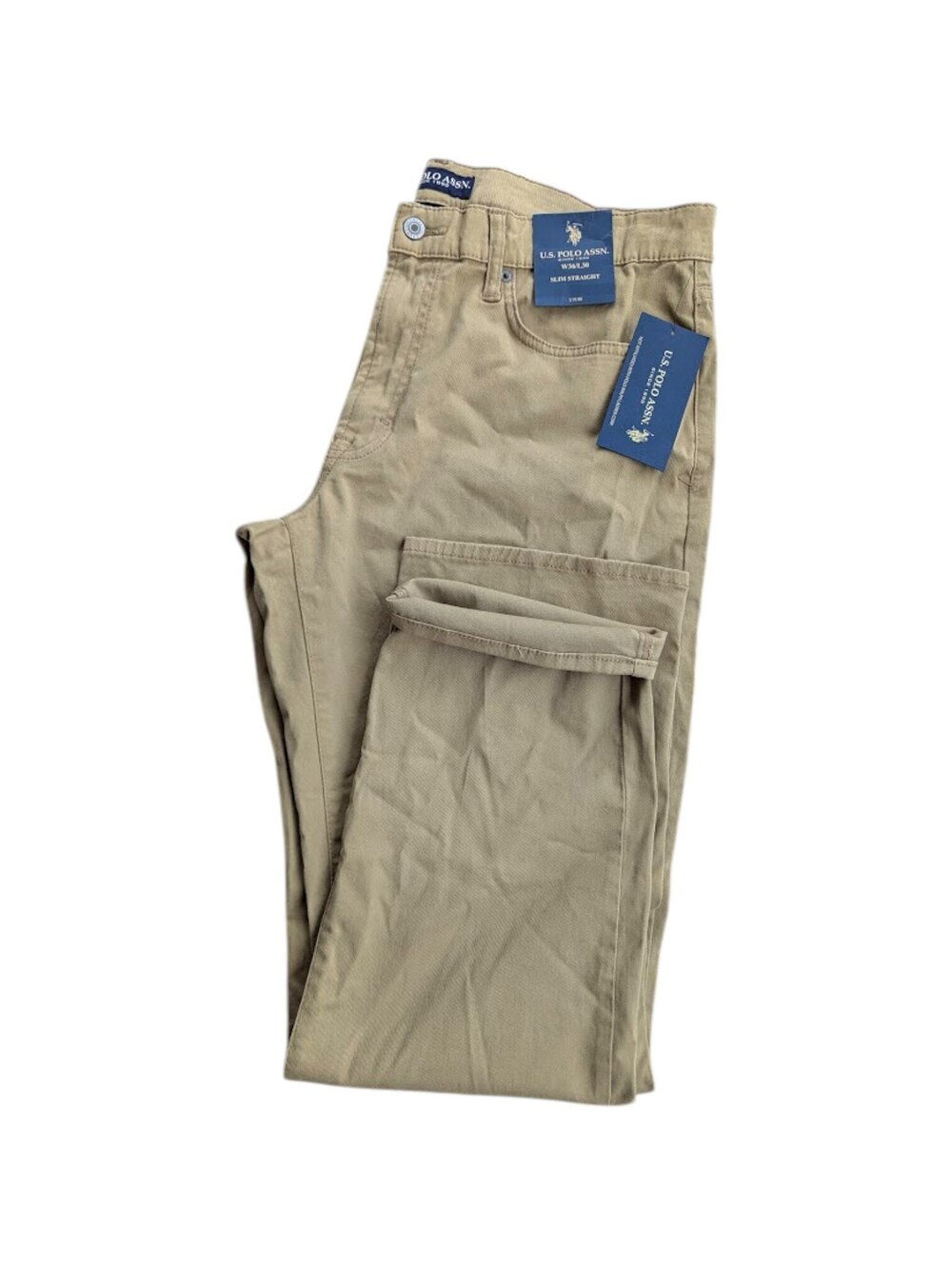 US Polo Assn Mens 36x30 Khaki Tan Slim Straight Chino Pants Stretch NWT 36 New